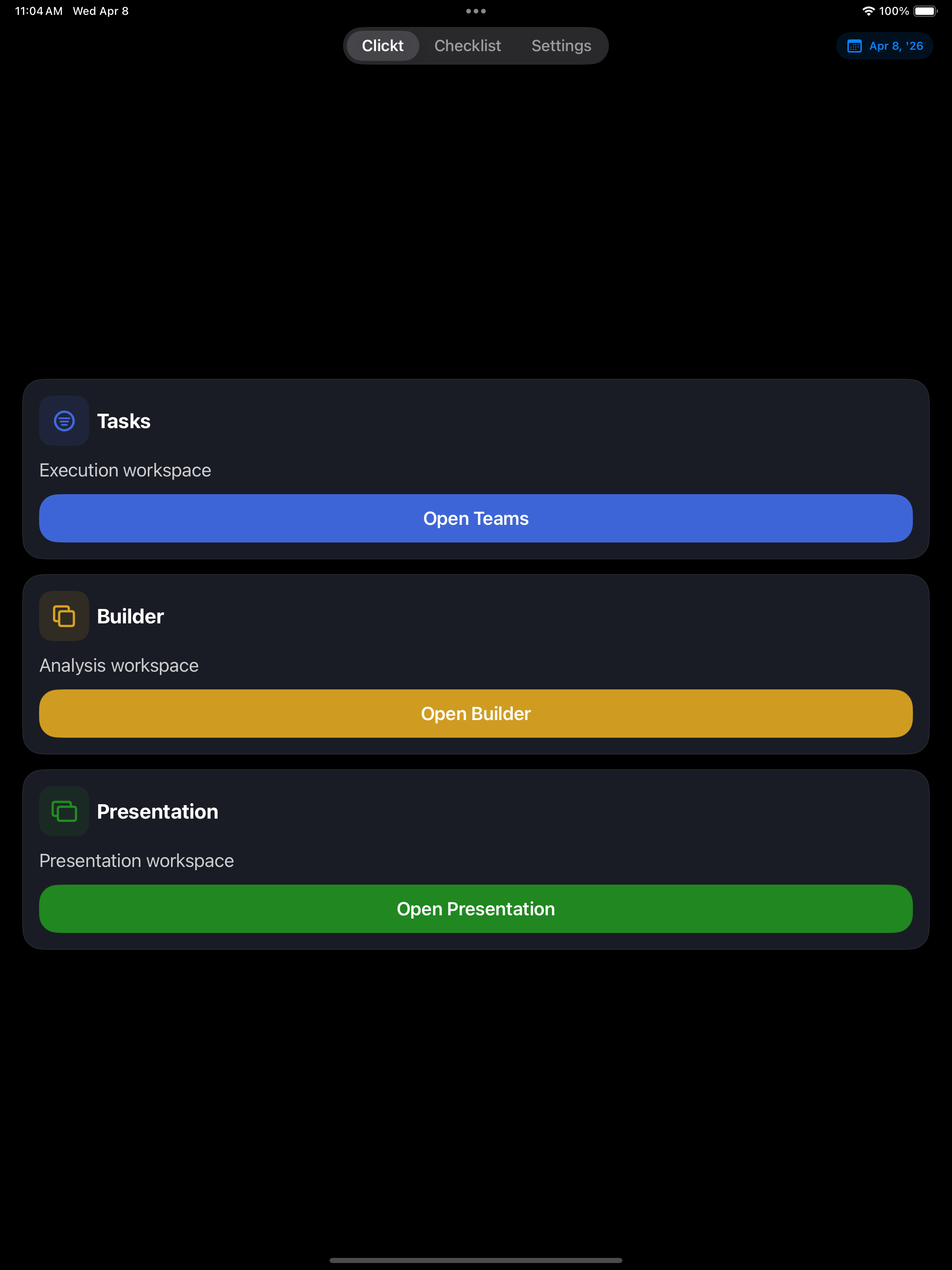 Clickt iPad homepage preview